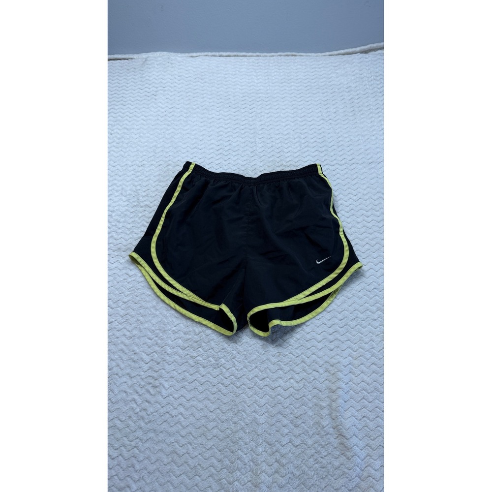 Nike Dri-FIT Women Running Shorts Black Neon Lime Green Dolphin Hem Small 4908